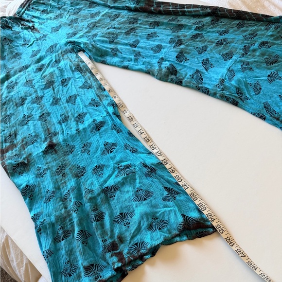 Earthbound bohemian wide leg pants, highwaisted elastic waist, turquoise blue, S - Picture 7 of 13